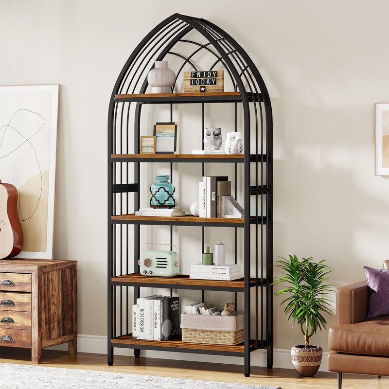 Tribesigns 5-Tier Bookshelf Industrial Curved Wooden image number 1