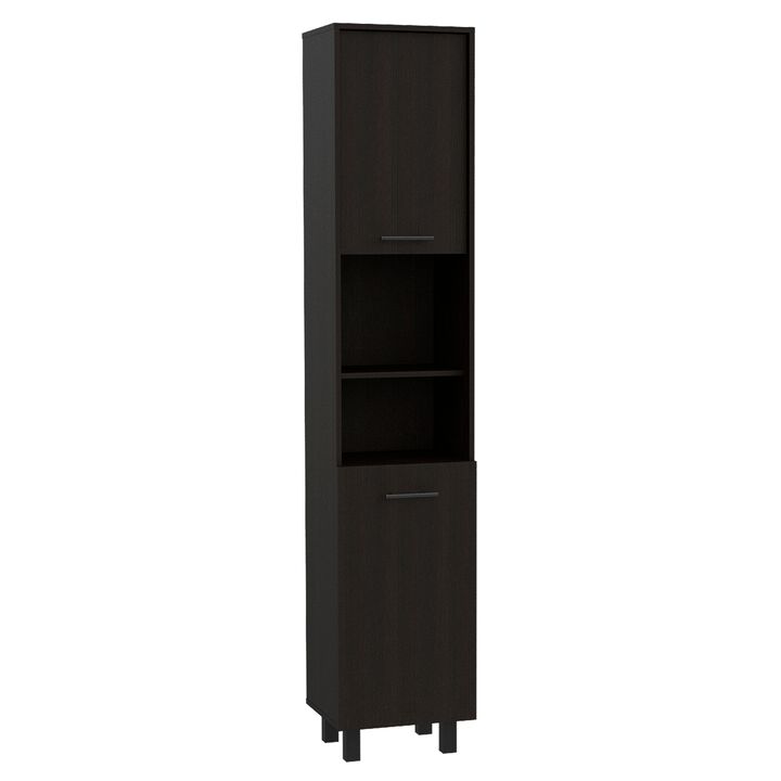 Hobart Pantry, Four Legs, Three Interior Shelves, Two Shelves, Two Cabinets -Black