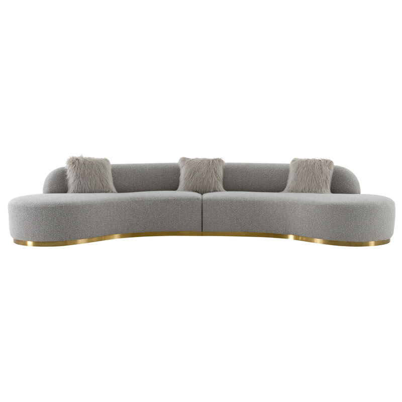 Pasargad Home Simona Collection Curved Sofa with 3 Pillows, 150.4" Width, Ivory/Gold