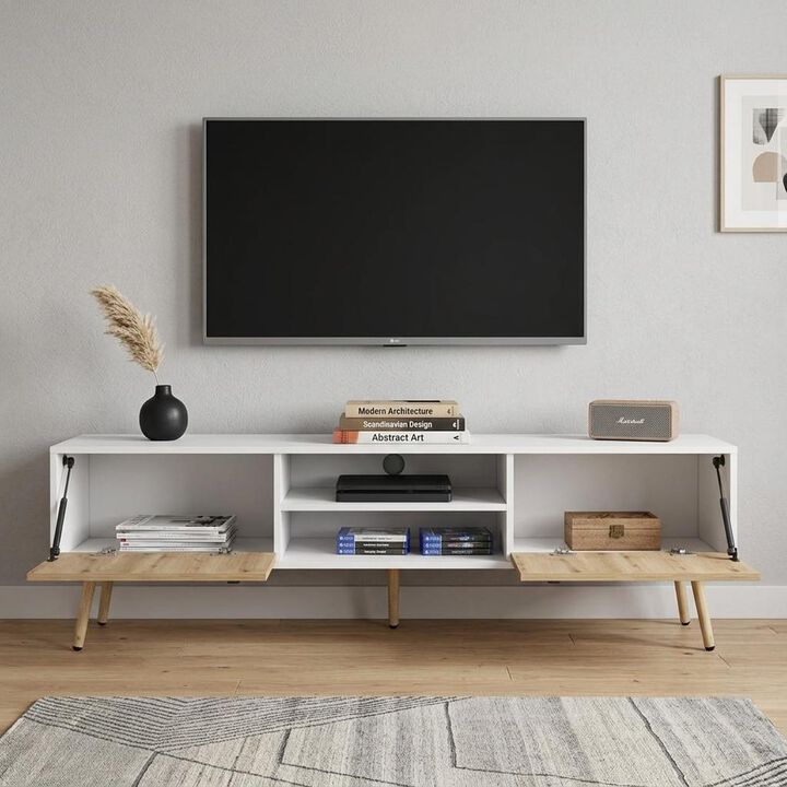 HomeRoots 71" White And Beige Enclosed And Open Storage TV Stand