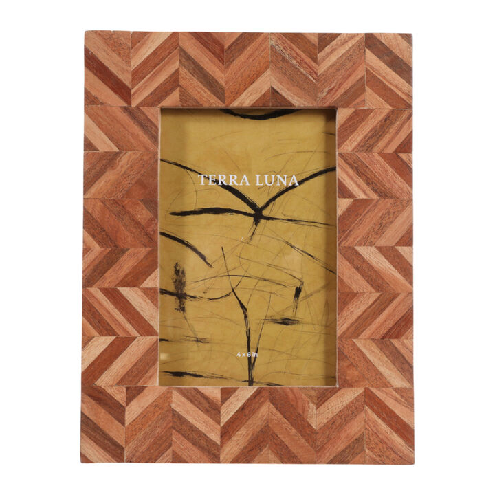 4x6" Wood Herringbone Inlay Photo Frame, Natural