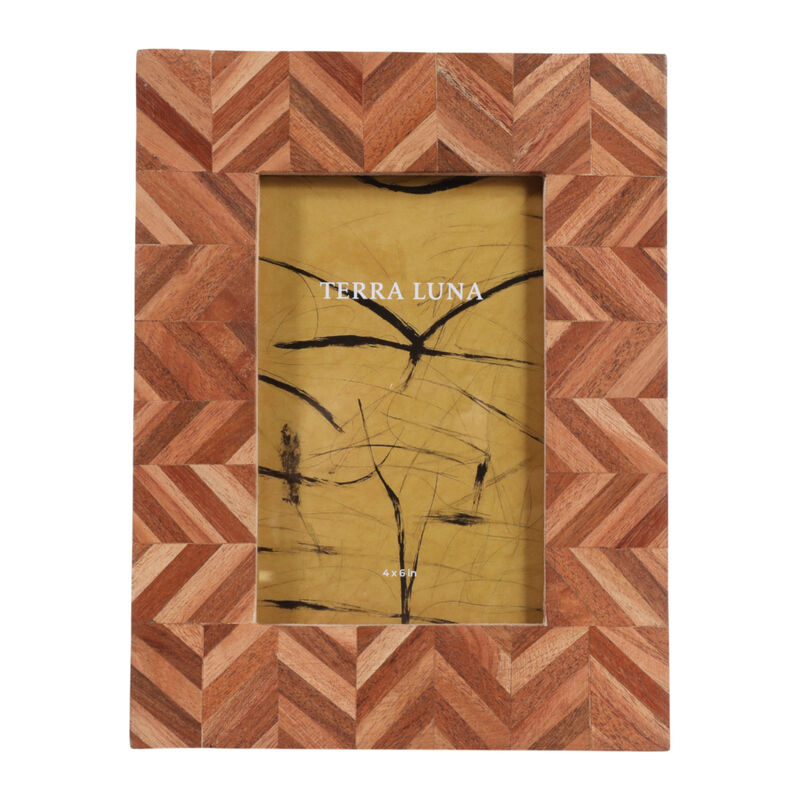 4x6" Wood Herringbone Inlay Photo Frame, Natural image number 0