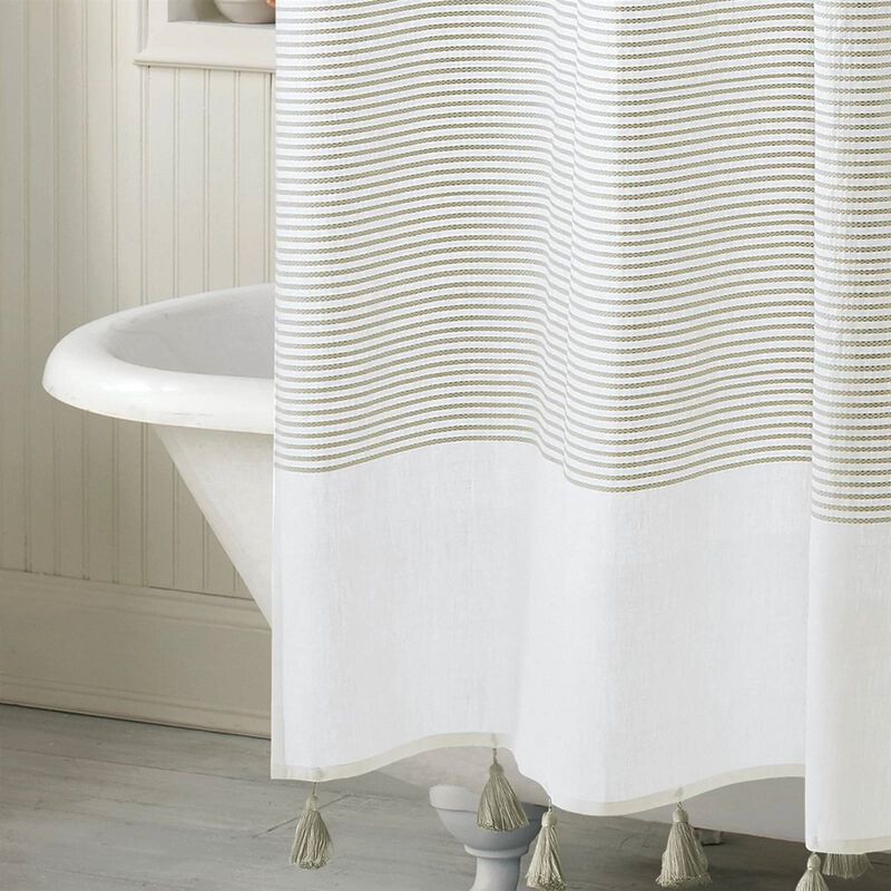 Modern Farmhouse Striped Shower Curtain – 100% Cotton, Subtle Texture & Machine-Washable