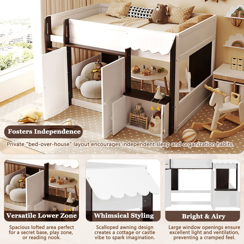 Merax Full Size Whimsical House Loft Bed with Awning & Open Play Zone image number 3