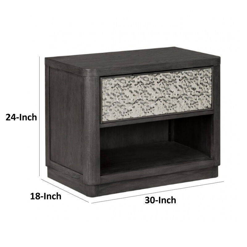 Zoko Nightstand Table with 2 USB Ports, Metal Accents, Ash Gray Wood