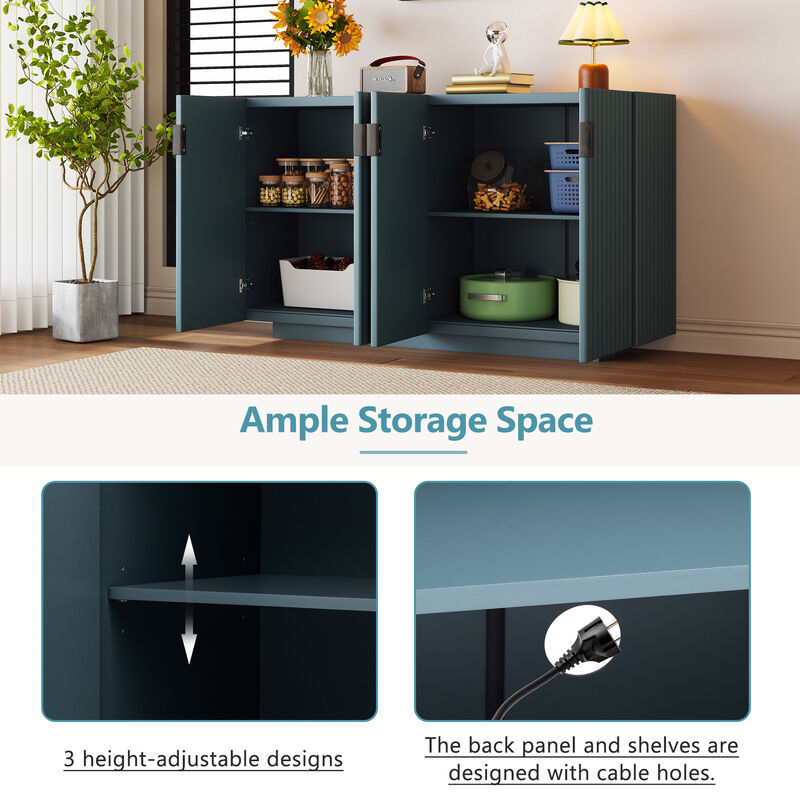 Gewnee 4 Wavy Doors Ample Storage Space Sideboard with Adjustable Shelves and Retro Copper Handles for Dining Room and Living Room image number 3