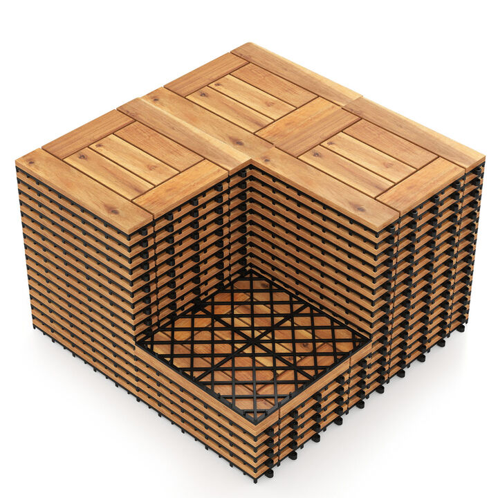 27 Piece Interlocking Wood Deck Tiles for Backyard Patio Porch and Poolside-Natural