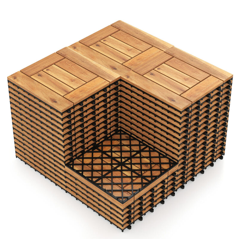 27 Piece Interlocking Wood Deck Tiles for Backyard Patio Porch and Poolside-Natural image number 0