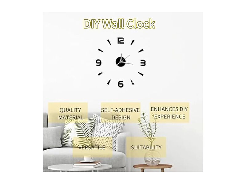 DIY Stor Klocka Frameless Self Adhesive Wall Clock Black Office Decor image number 1