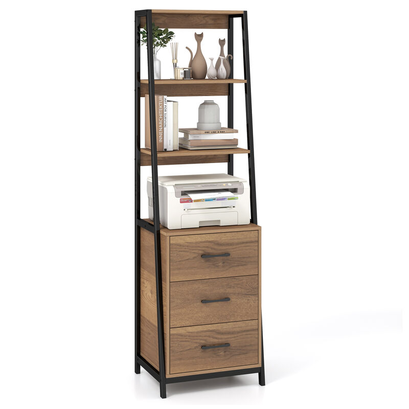 Multifunctional Tall Bookcase with Open Shelves and Storage Drawers