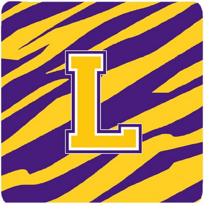Caroline's Treasures CJ1022-LFC Monogram-Initial L Tiger Stripe-Purple Gold Foam Coasters (Set of 4), 3.5 H x 3.5 W, Multicolor