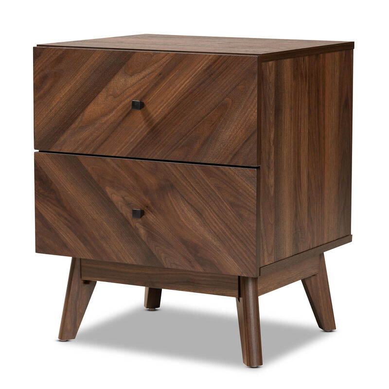 Baxton Studio Hartman Mid Century Modern Walnut Brown Finished Wood 2 Drawer Nightstand