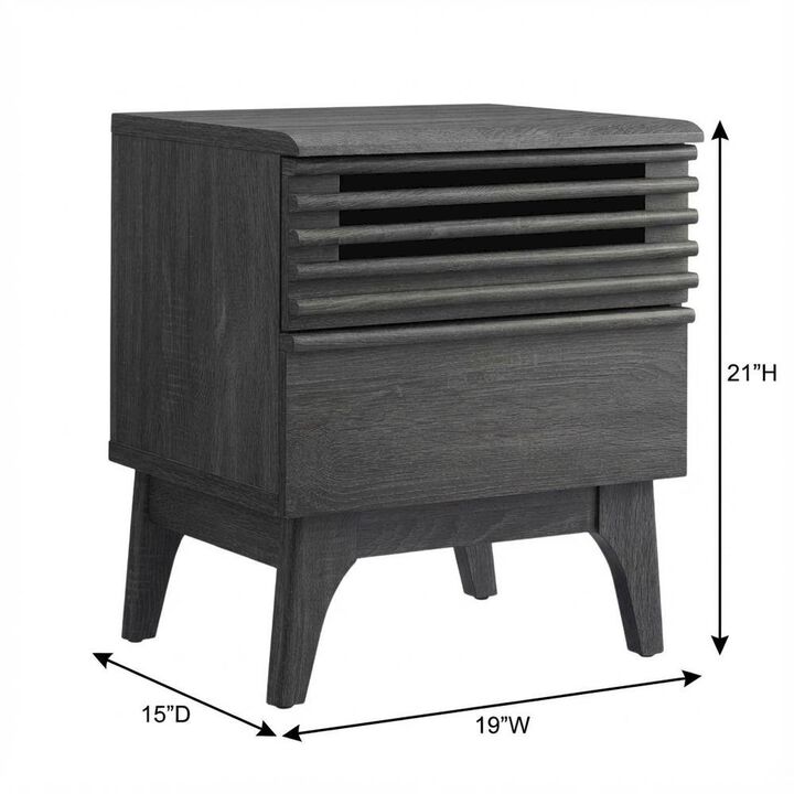 Nightstand in Gray Finish, Minimalist Design, Sturdy Base,, Versatile Storage