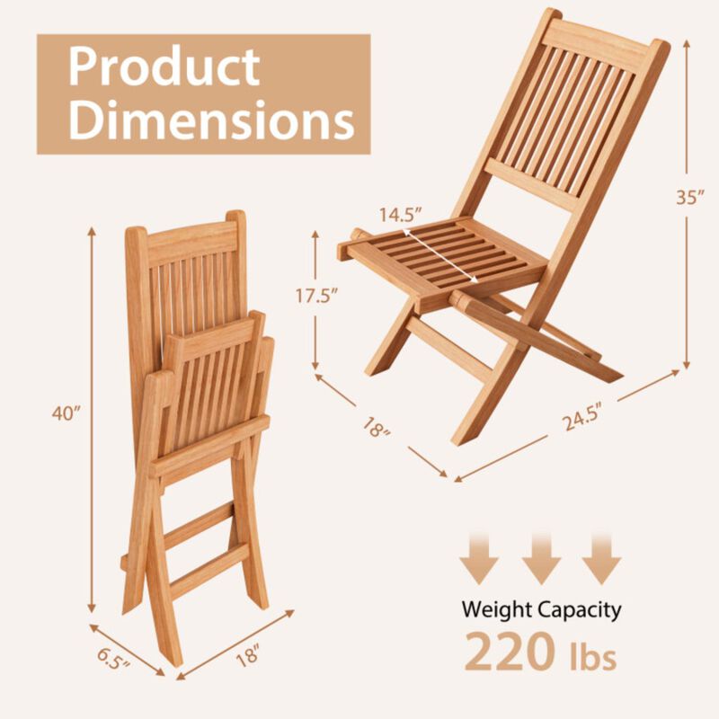 Hivvago Teak Wood Patio Folding Dining Chair with Slatted Seat