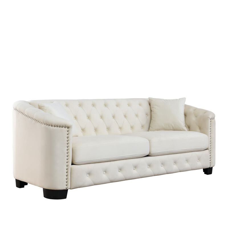 Velvet Chesterfield Sofa Set, Button Tufted Deep Seat Sofa Set with Nailhead Trim, Padded Armrest Couch Set with Throw Pillows image number 0