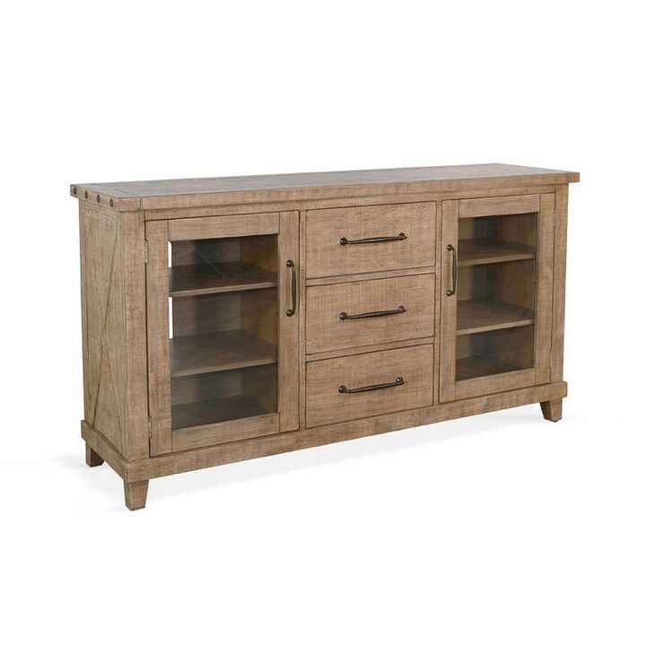 Anva Sideboard Buffet Console, 2 Doors, 3 Drawers, 65 Inch Brown Wood - Benzara