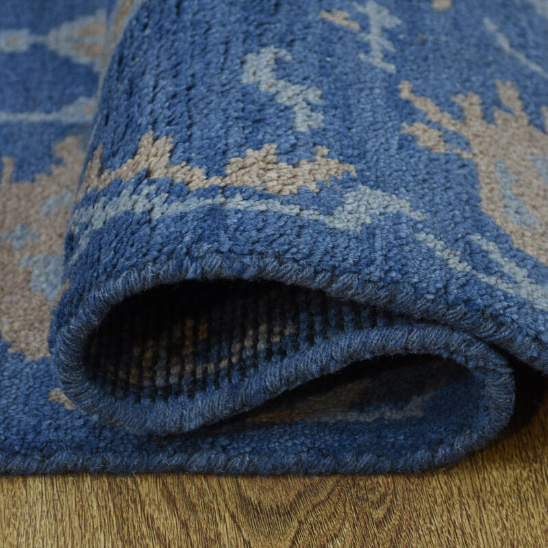 HAND KNOTTED WOOL Floral AREA RUGS  - 2'6''x10', Runner Shape, Blue Color, Floral Modern, Medium Pile Handmade Area Rugs for Living Room, Bed Room (N00908)