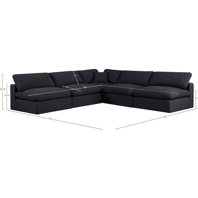 Meridian Furniture Comfy Black Linen Textured Fabric Modular Sectional