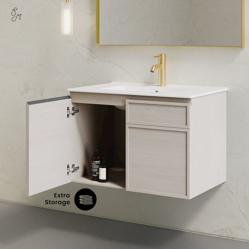 St. Tropez 30" Wall-Mounted Bathroom Vanity in White Oak with Sink Top image number 7