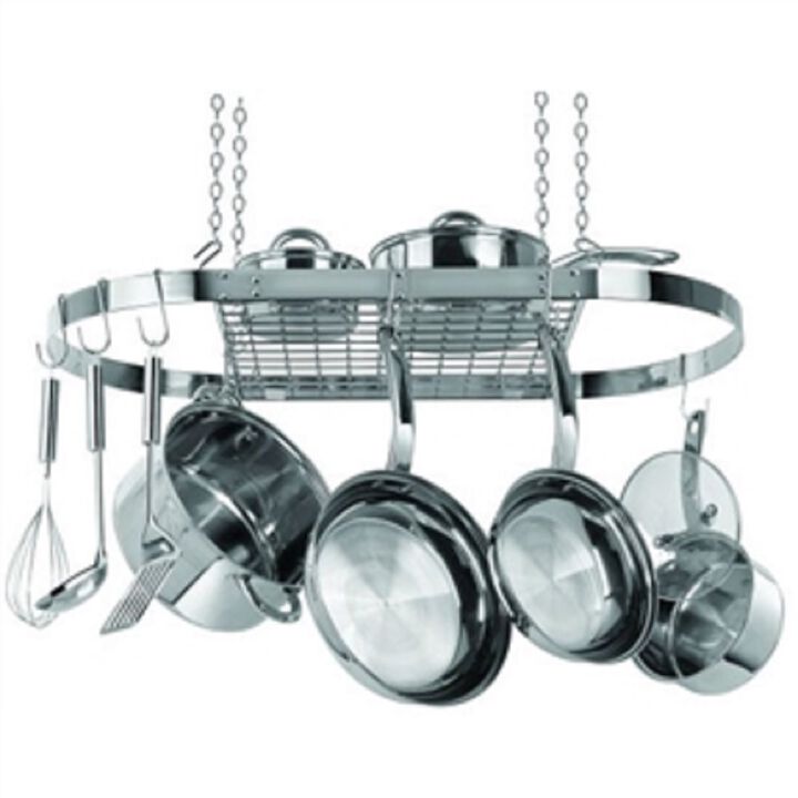 Stainless Steel Oval Pot Rack for Kitchen Cookware & Utensil Storage