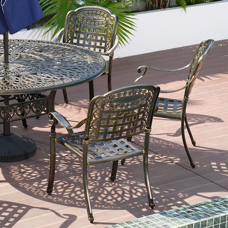 MONDAWE 7-Piece Cast Aluminium Patio Dining Set Aluminum Round Table with 6 Stationary Chairs image number 8