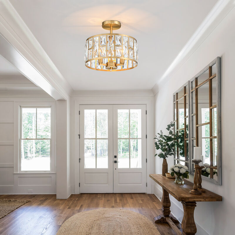 Modern Glam 3-Light Dimmable Crystal Semi Flush Mount Ceiling Light image number 3