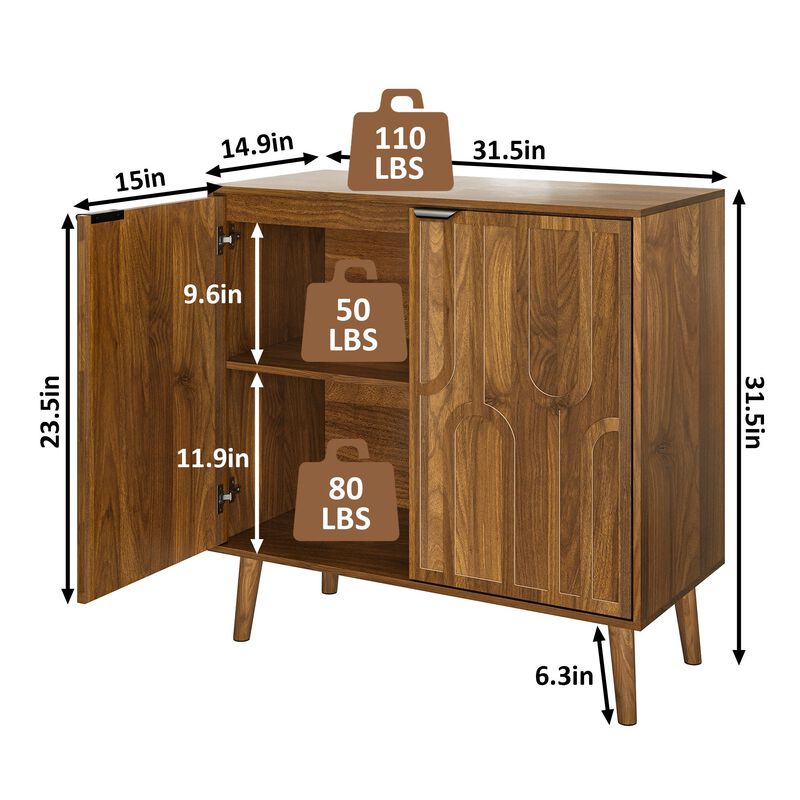 Clihome Sideboard Buffet Cabinet With Storage, Farmhouse Buffet Cabinet With Paper Clip Design, Wood Coffee Bar Storage Cabinet