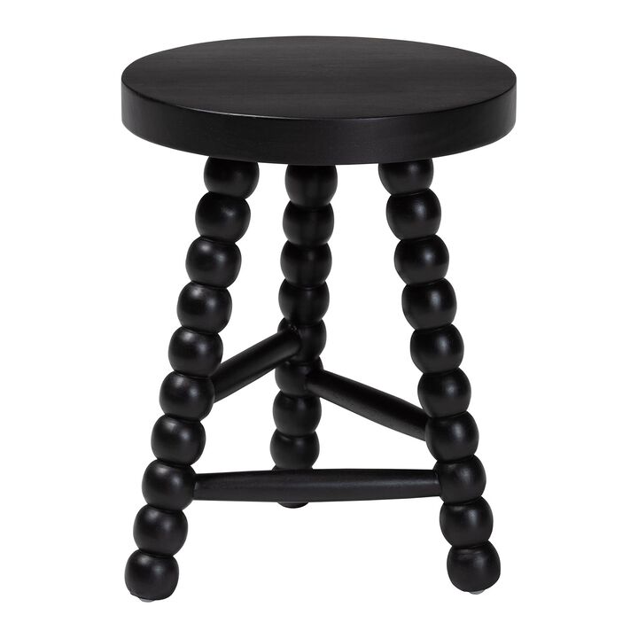 bali & pari David Acacia Wood Multipurpose Accent Stool - Turned Bobbin Decorative Side ottoman with Tripod Base