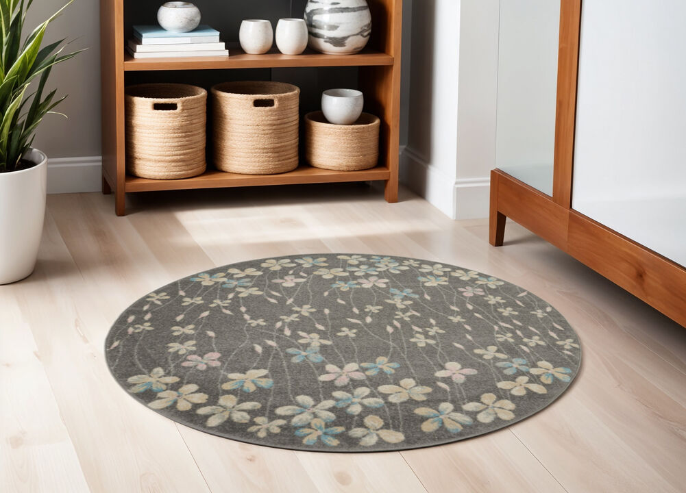 HomeRoots Floral Round Rug