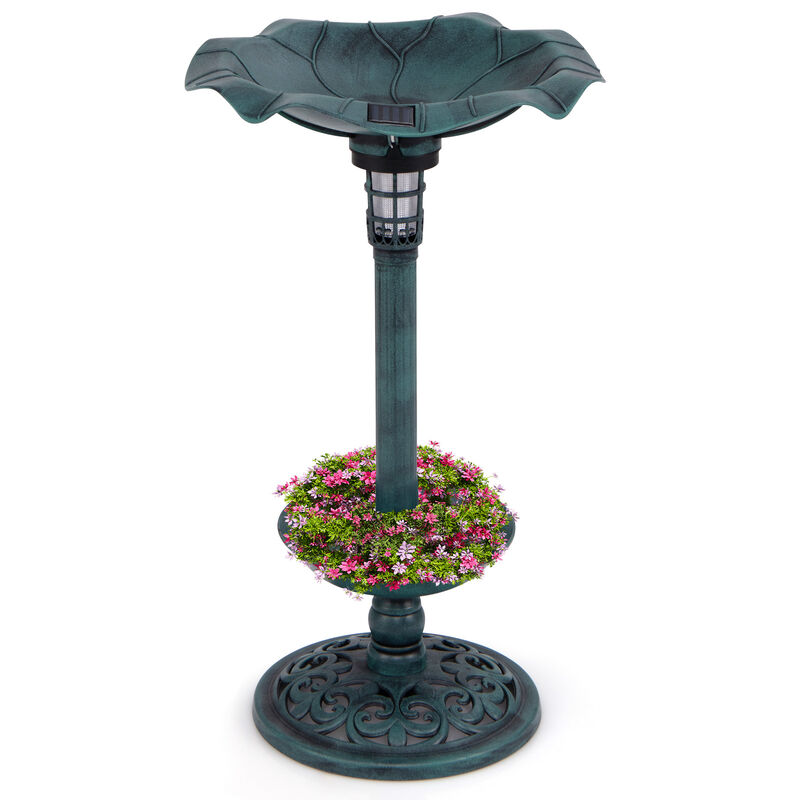 Standing Pedestal Birdbath and Feeder Combo with Lotus Leaf Bowl