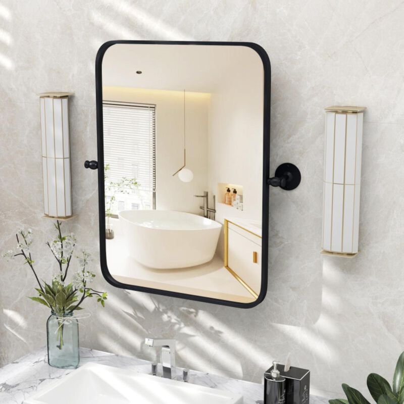 Hivvago Black Metal Framed Pivot Rectangle Wall-Mounted Mirror