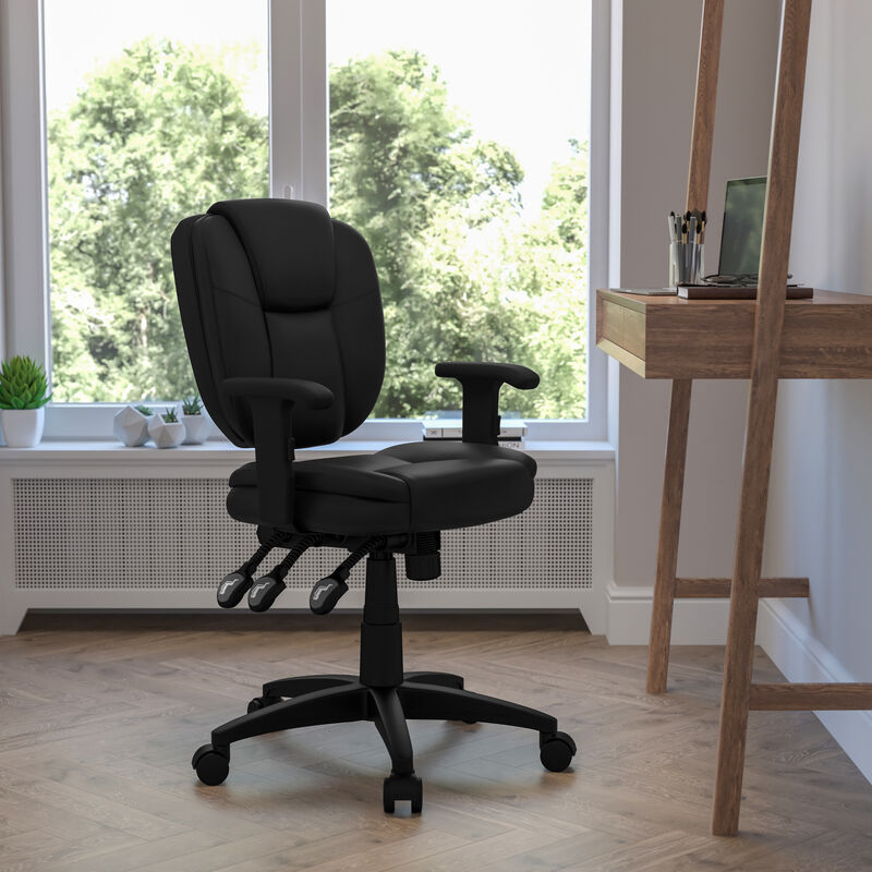 Caroline Mid-Back Fabric Multifunction Swivel Ergonomic Task Office Chair with Pillow Top Cushioning and Arms image number 1