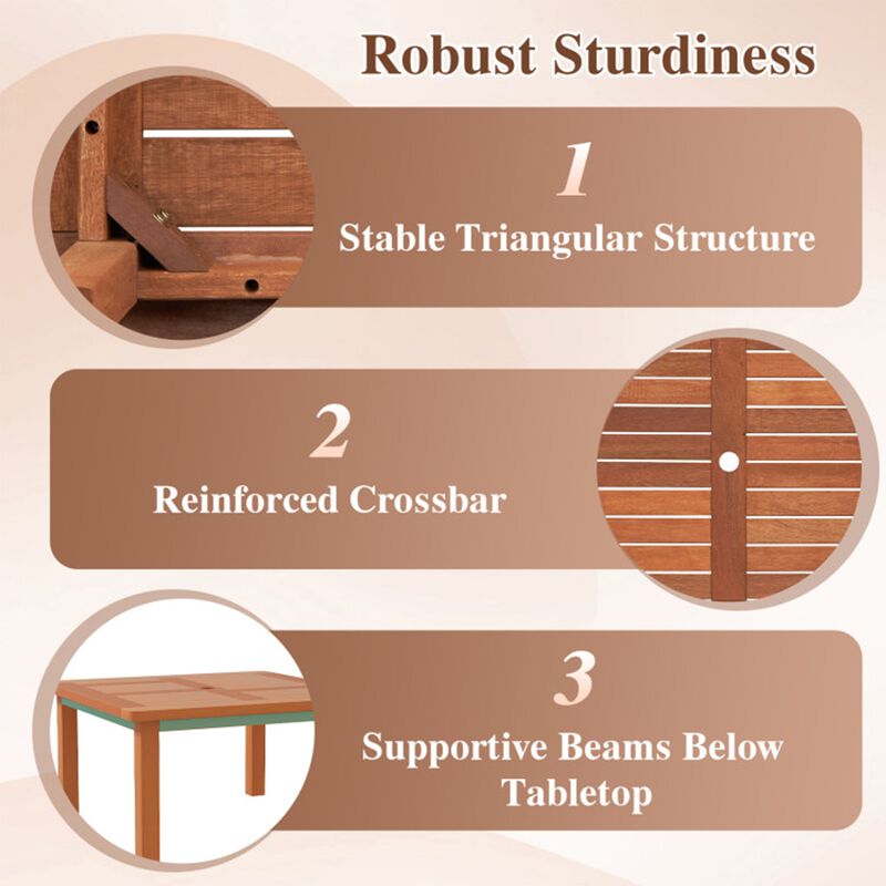 Patio Coffee Table with 2" Umbrella Hole, Solid Wood Teak Oil Finish, 132Lbs Load Outdoor Square Table image number 3