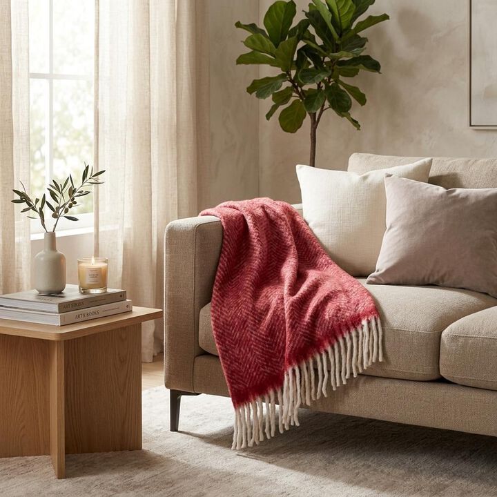 HomeRoots Red Woven Acrylic Solid Color Reversable Throw