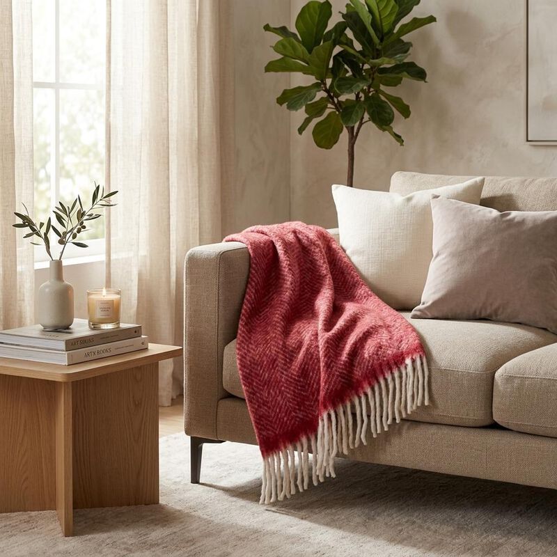 HomeRoots Red Woven Acrylic Solid Color Reversable Throw image number 1