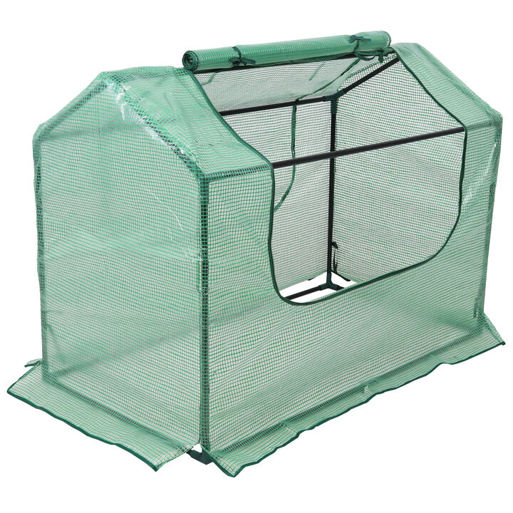 Sunnydaze 4 x 2 ft Steel PVC Panel Mini Greenhouse with 2 Doors - Green