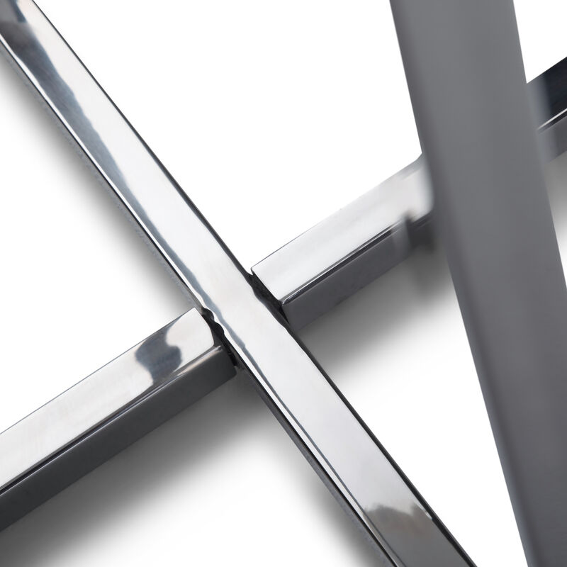 Marsden Modern 18 inch Wide Metal Accent Side Table with Polished Stainless Steel Base in White, Silver