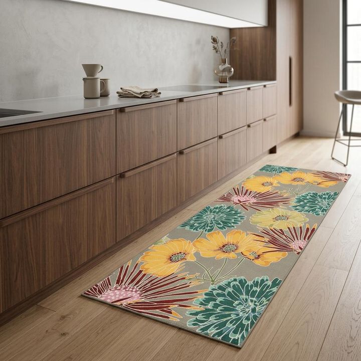 HomeRoots Botanical Leaves Hand Carved Handmade Runner Rug