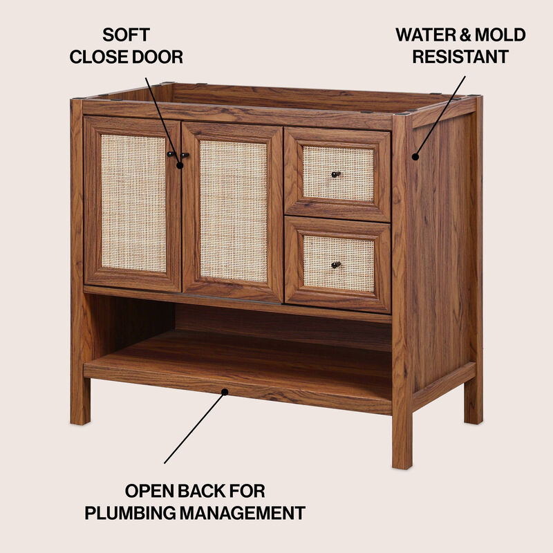 Jasper 36 in. W x 18 in. D x 33 in. H Rattan Modern Coastal 2-Shelf Bath Vanity Cabinet Only (Sink Basin Not Included)