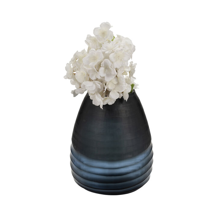 Glass 11" Etched Vase, Blue