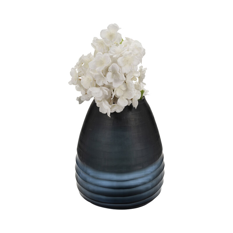 Glass 11" Etched Vase, Blue image number 1