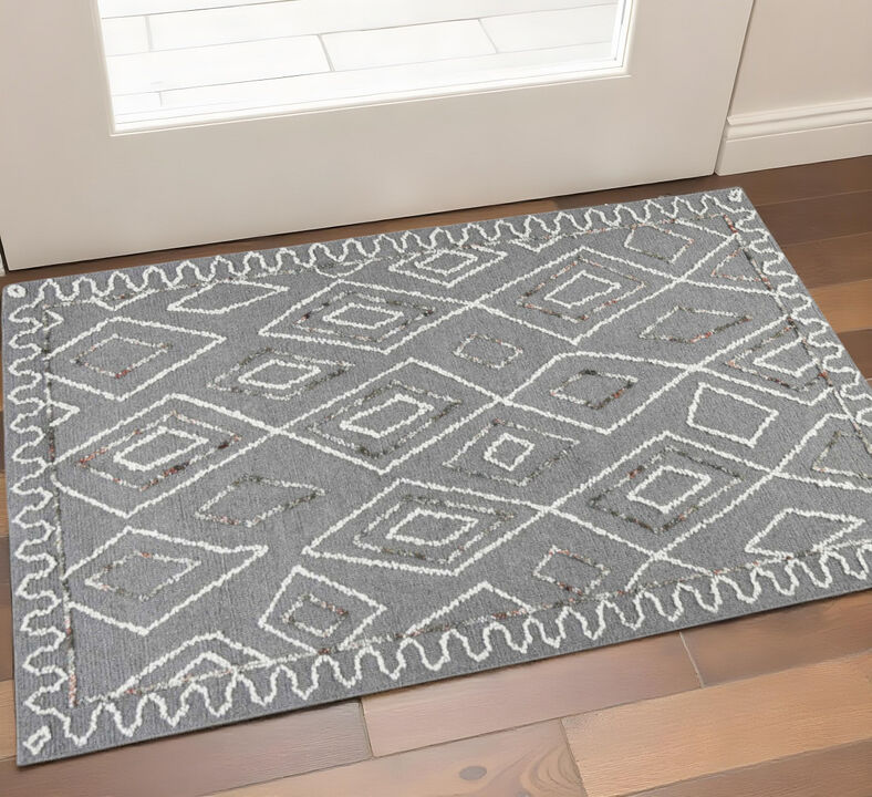 HomeRoots Wool Geometric Hand Hooked Area Rug