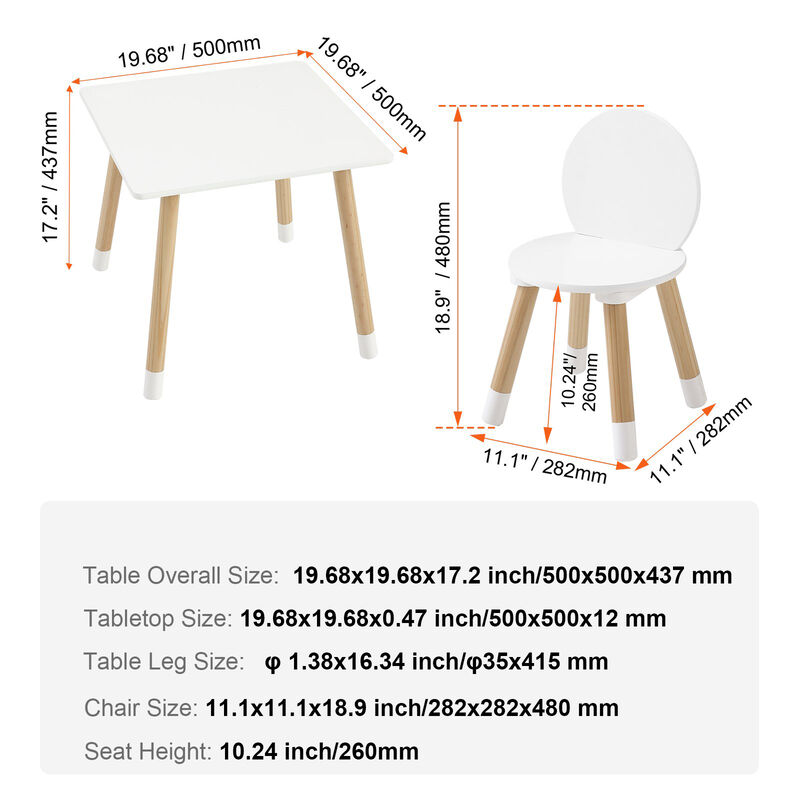 Toddler Table and Chair Set with 1 Table and 2 Chairs for Multi-Activity Use