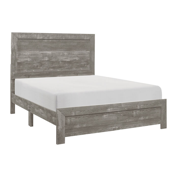 Ko Four Piece King Size Bedroom Set, Panel Detailings, Black Metal Handles, Rustic Gray - Benzara