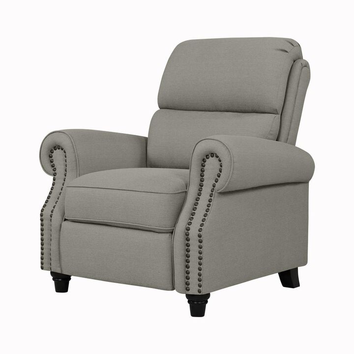 ProLounger Bustle-Back Pushback Recliner with Nailheads in Dove Grey Linen