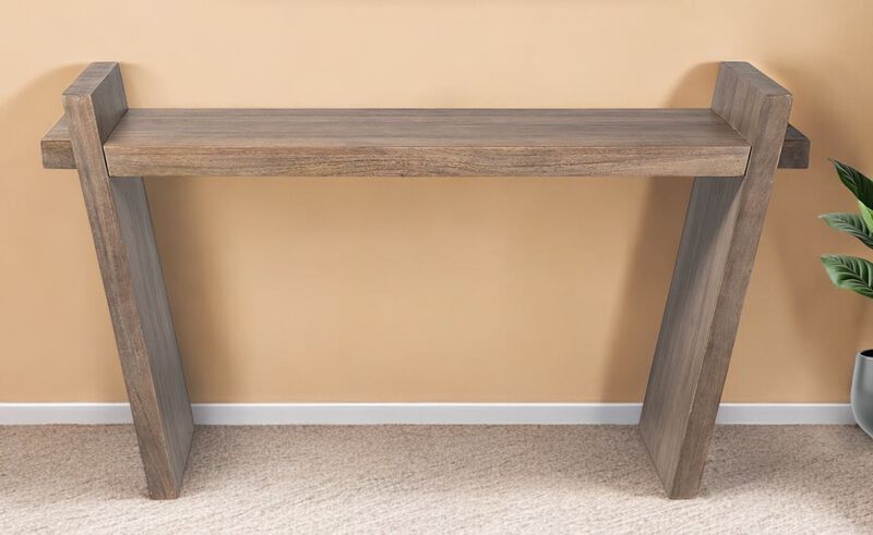 HomeRoots 60" Brown Solid Wood Slanted Base Console Table image number 1