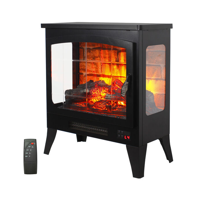 21" Three-sided Freestanding Electric Fireplace Stove Heater with 3D Flame Effect with Remote Control