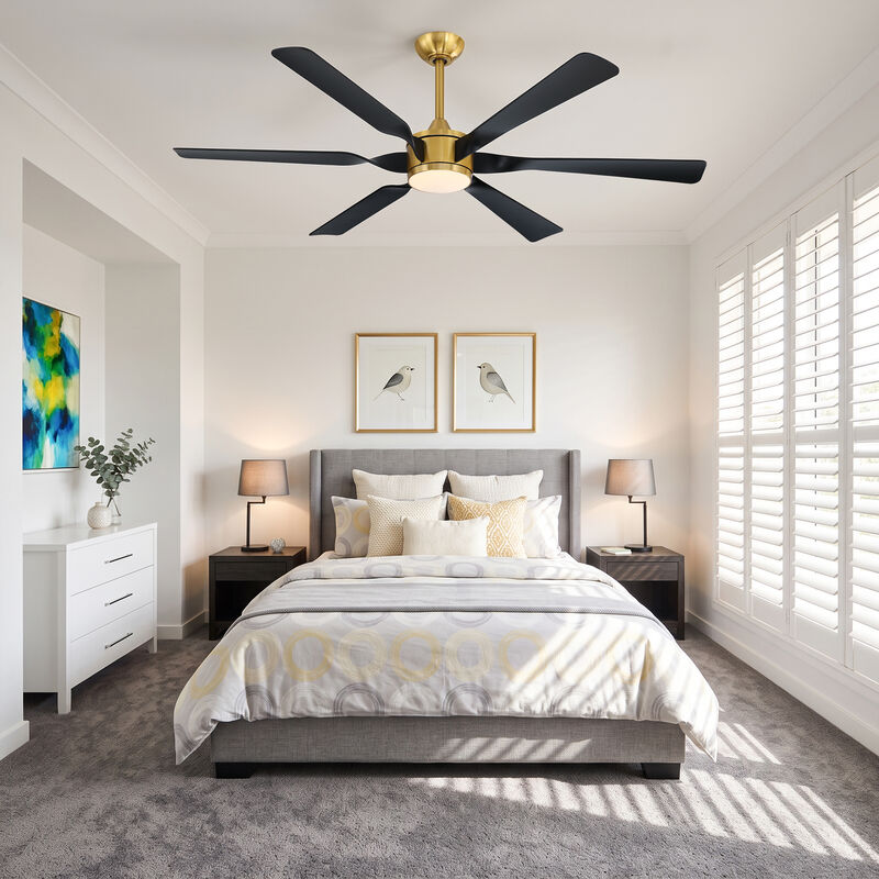 60" Brushed Gold Modern Reversible DC Dimmable Aero 6 Blade Large Ceiling Fan with LED Light and Remote image number 4