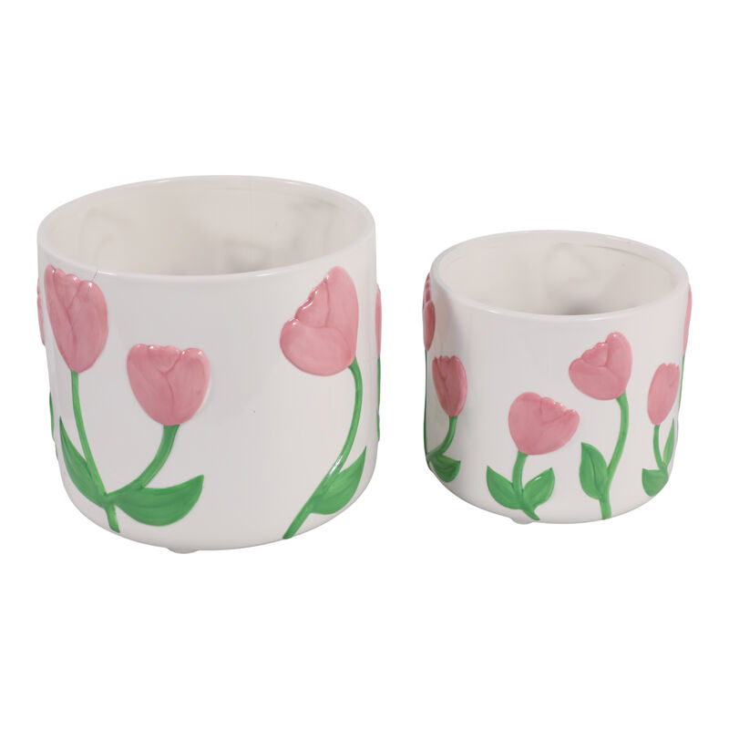 Tulip Embossed Footed Planters image number 2