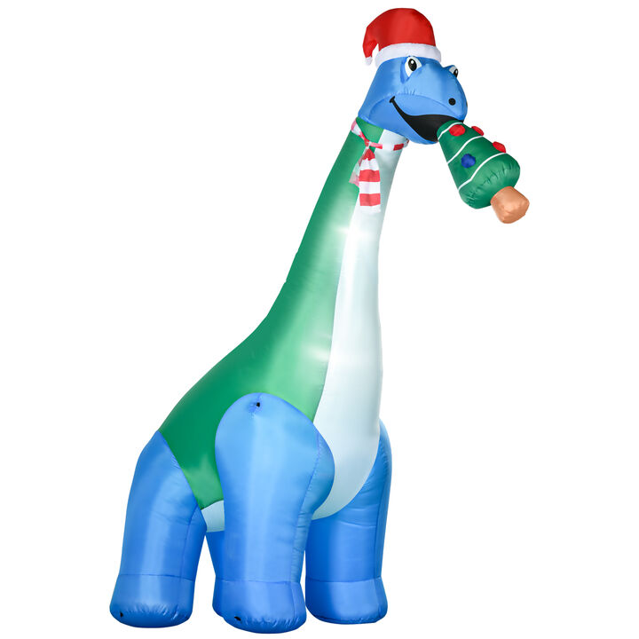 HOMCOM 11FT Long Christmas Inflatable Dinosaur with Christmas Tree in Mouth